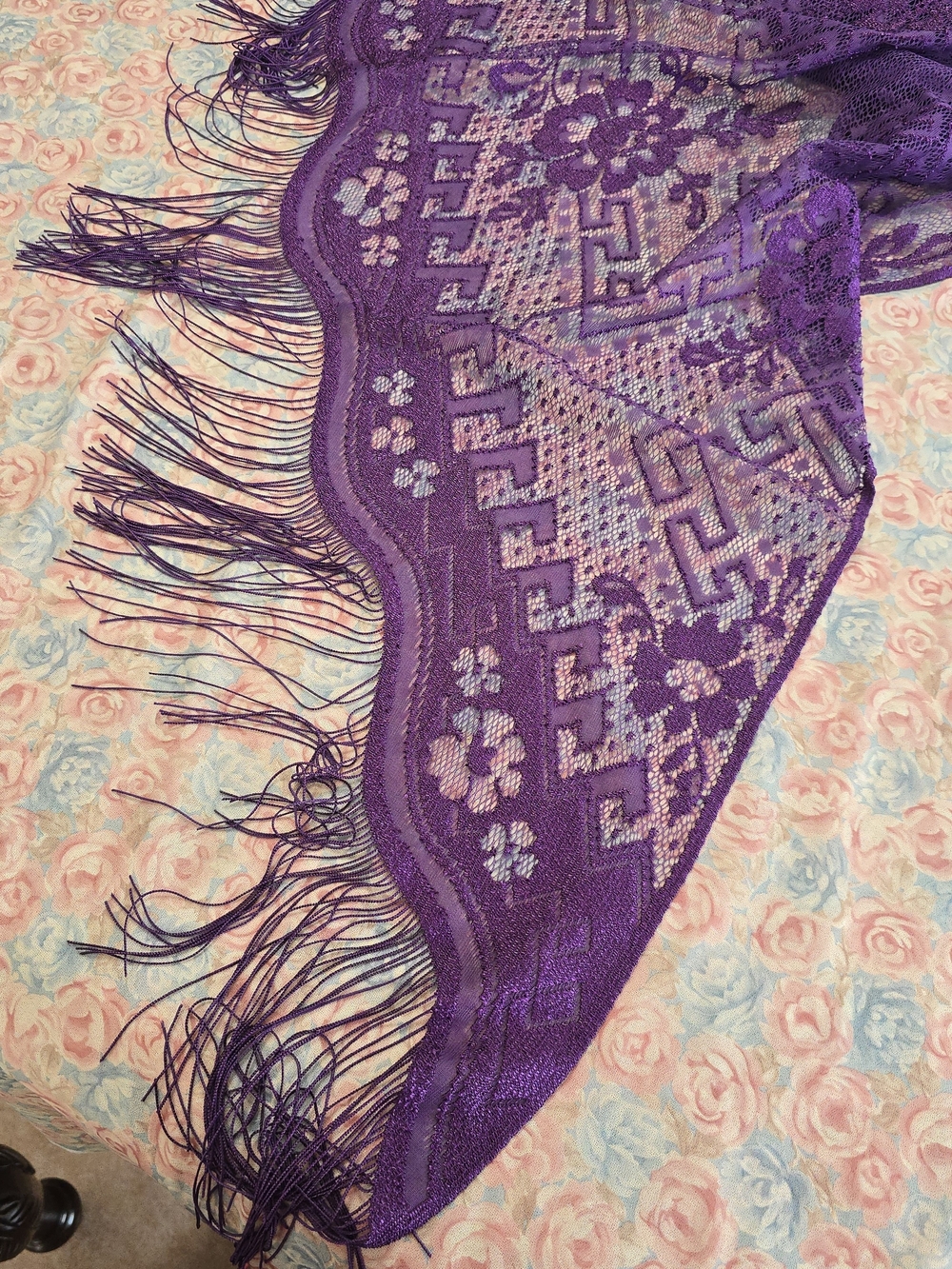 Elegant Purple Lace Fringe Shawl Wrap - Women's Scarf - Picture 5 of 5